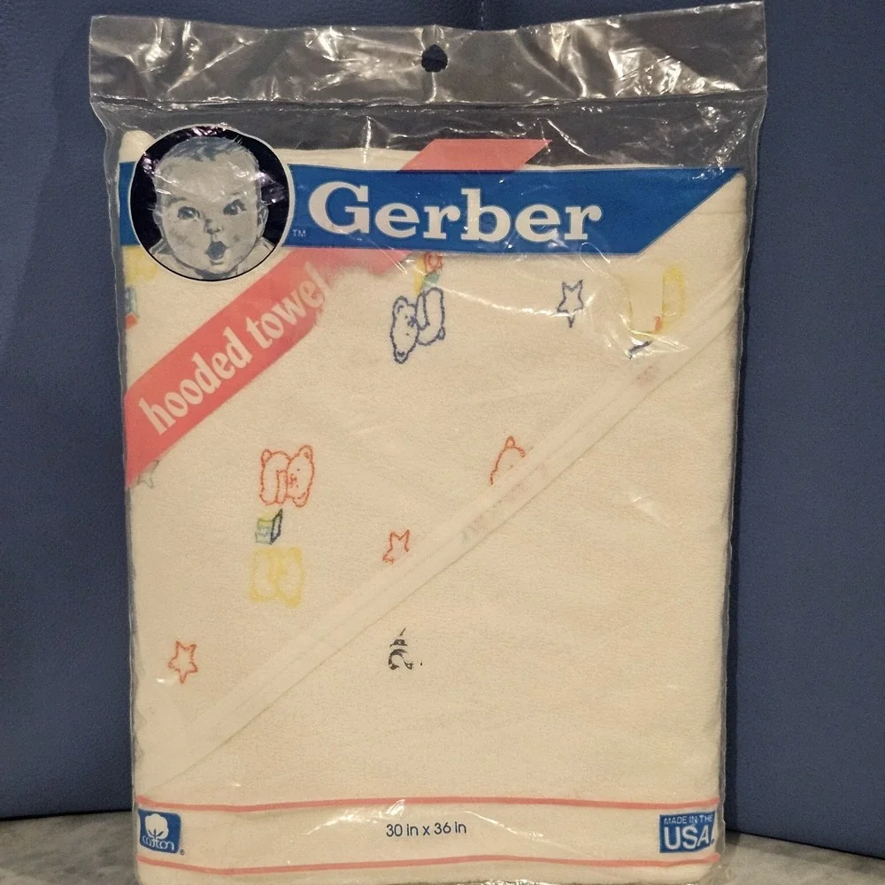 Vintage 1989 Gerber Hooded Baby Towel New Sealed Made‎ In USA Nursery